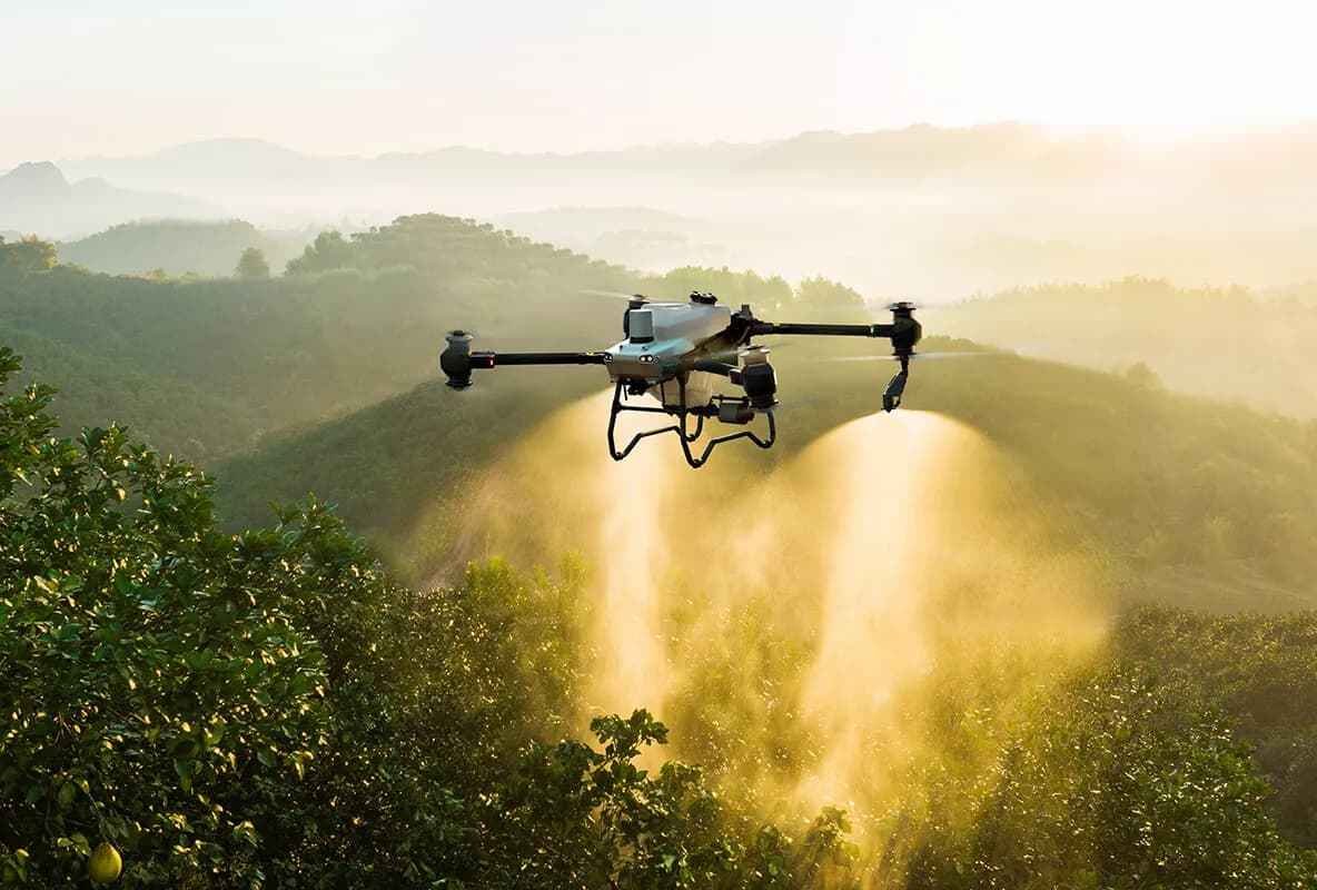 Dron verificando y auditando cultivos