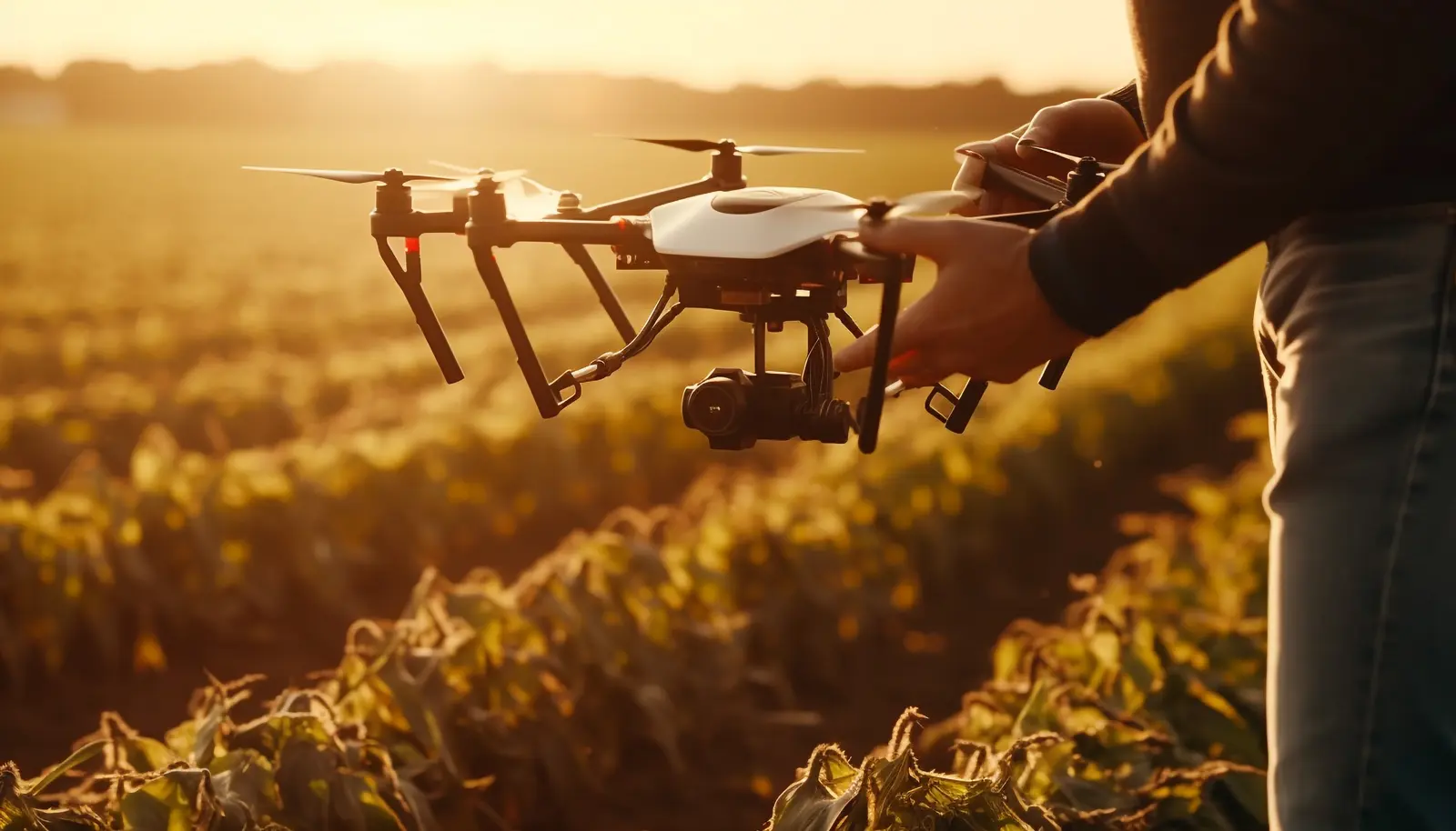 Dron auditando un activo agrícola sobre el campo